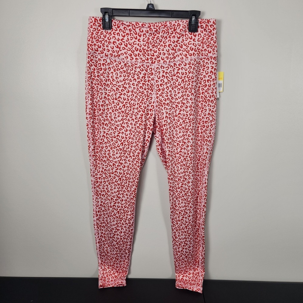 Cabana By Crown & Ivy Pink Red Leopard Print Leggings Women's L NWT
